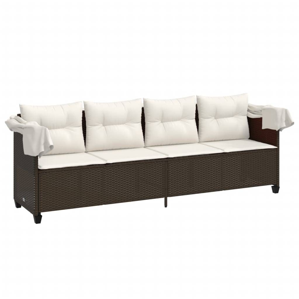 Chaise longue résine tressée marron avec auvent et coussins 204 x 75 x 140 cm, Poids :23.2kg - PANGIVO - Image 4
