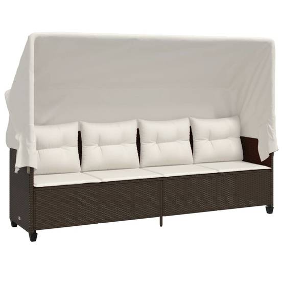 Chaise longue résine tressée marron avec auvent et coussins 204 x 75 x 140 cm, Poids :23.2kg - PANGIVO - Image 2