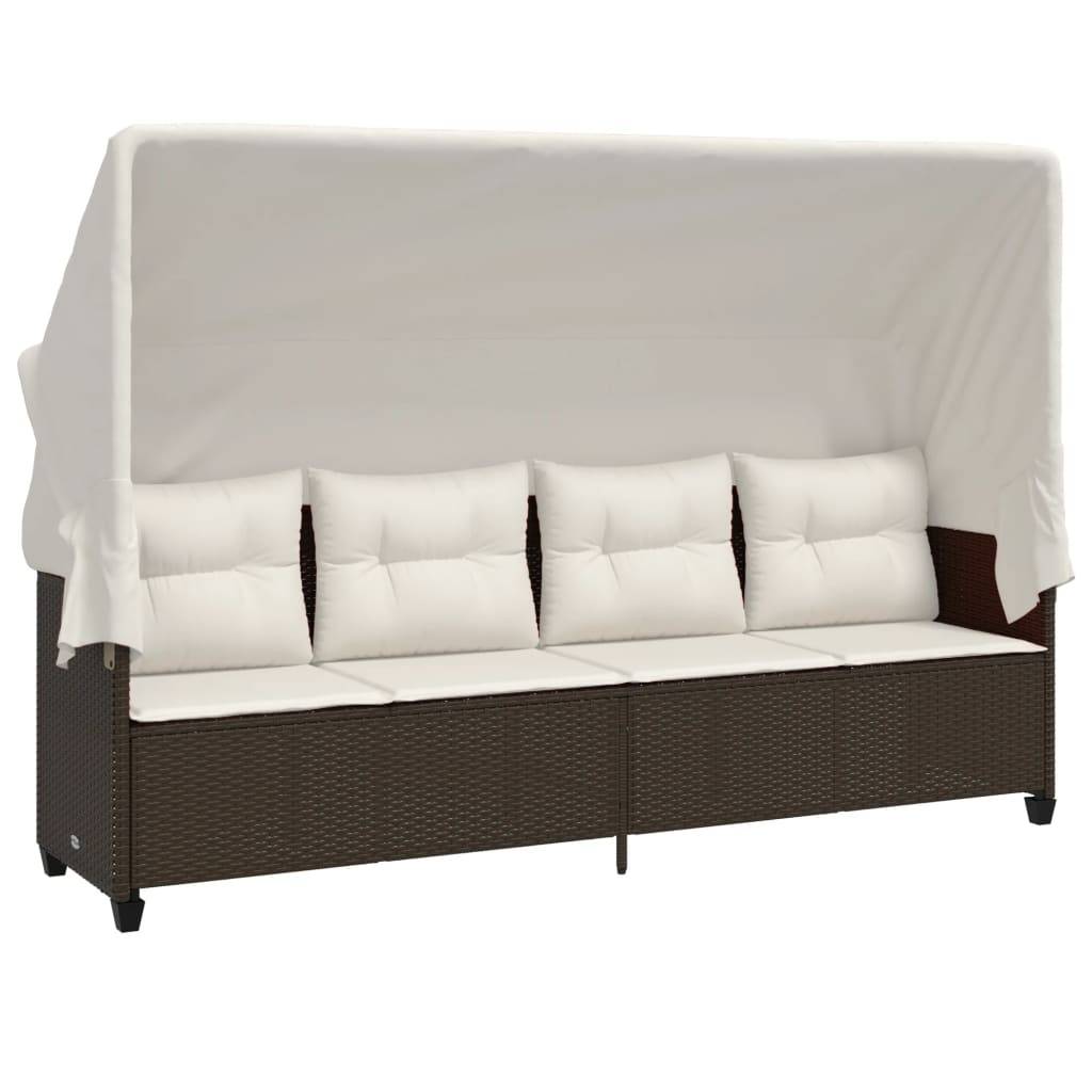 Chaise longue résine tressée marron avec auvent et coussins 204 x 75 x 140 cm, Poids :23.2kg - PANGIVO - Image 2