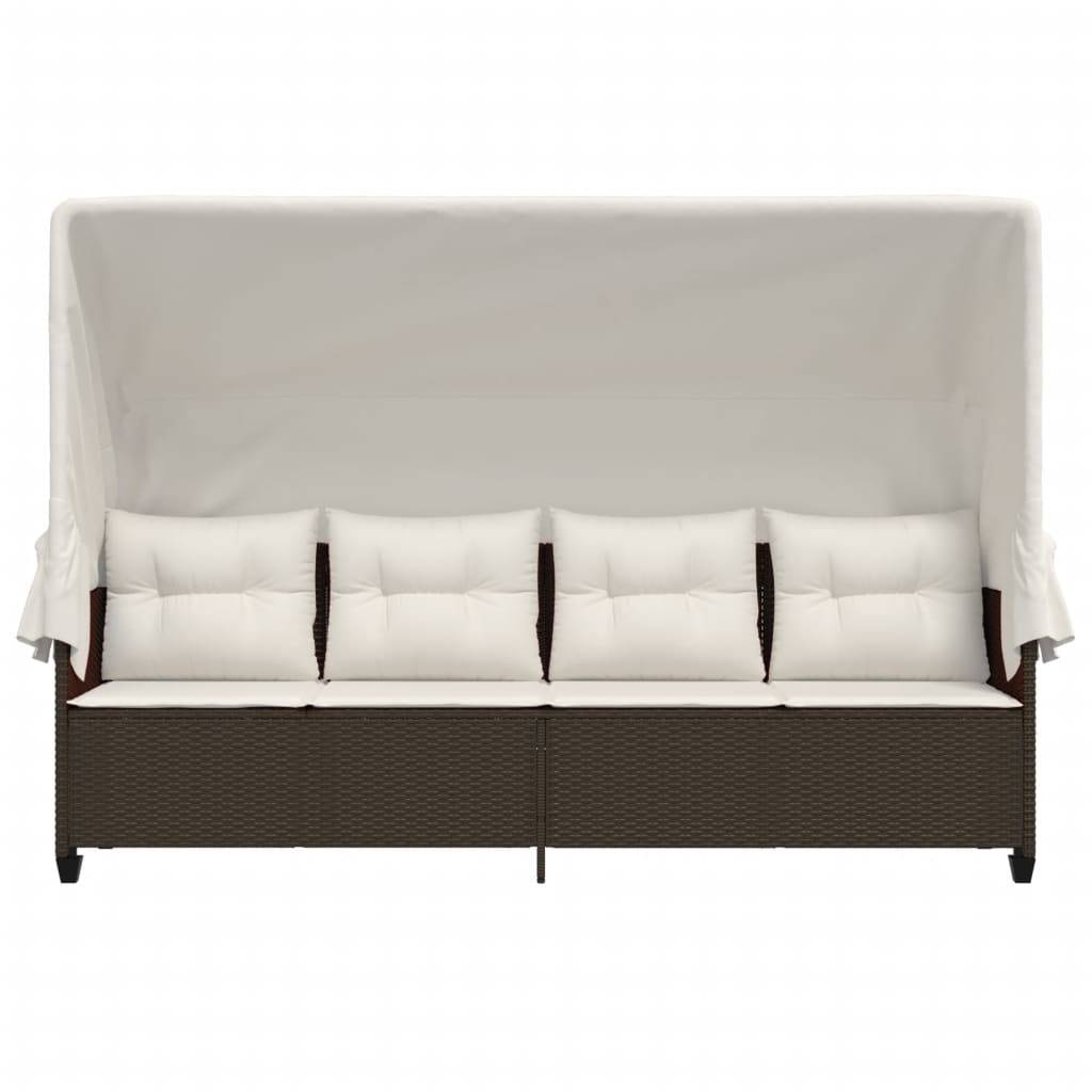 Chaise longue résine tressée marron avec auvent et coussins 204 x 75 x 140 cm, Poids :23.2kg - PANGIVO - Image 5