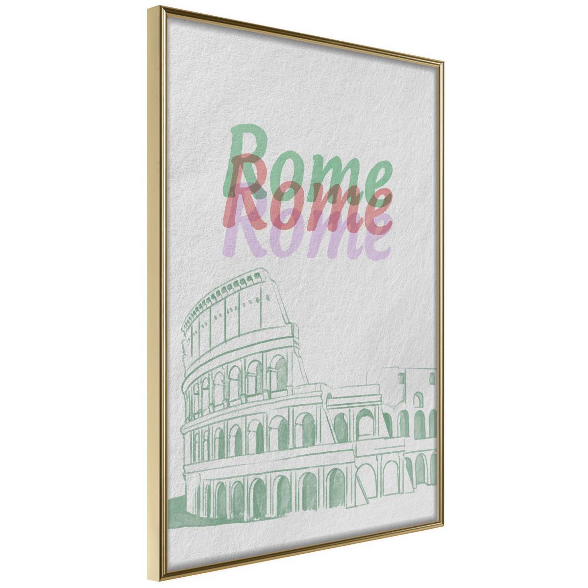 Affiche Murale Encadrée "Pastel Rome" 21 x 30 cm Or