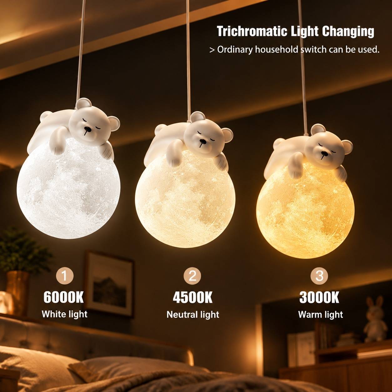 Lampadaire Suspendu 3D Lune Ours Dormant Décoratif LED - Image 5