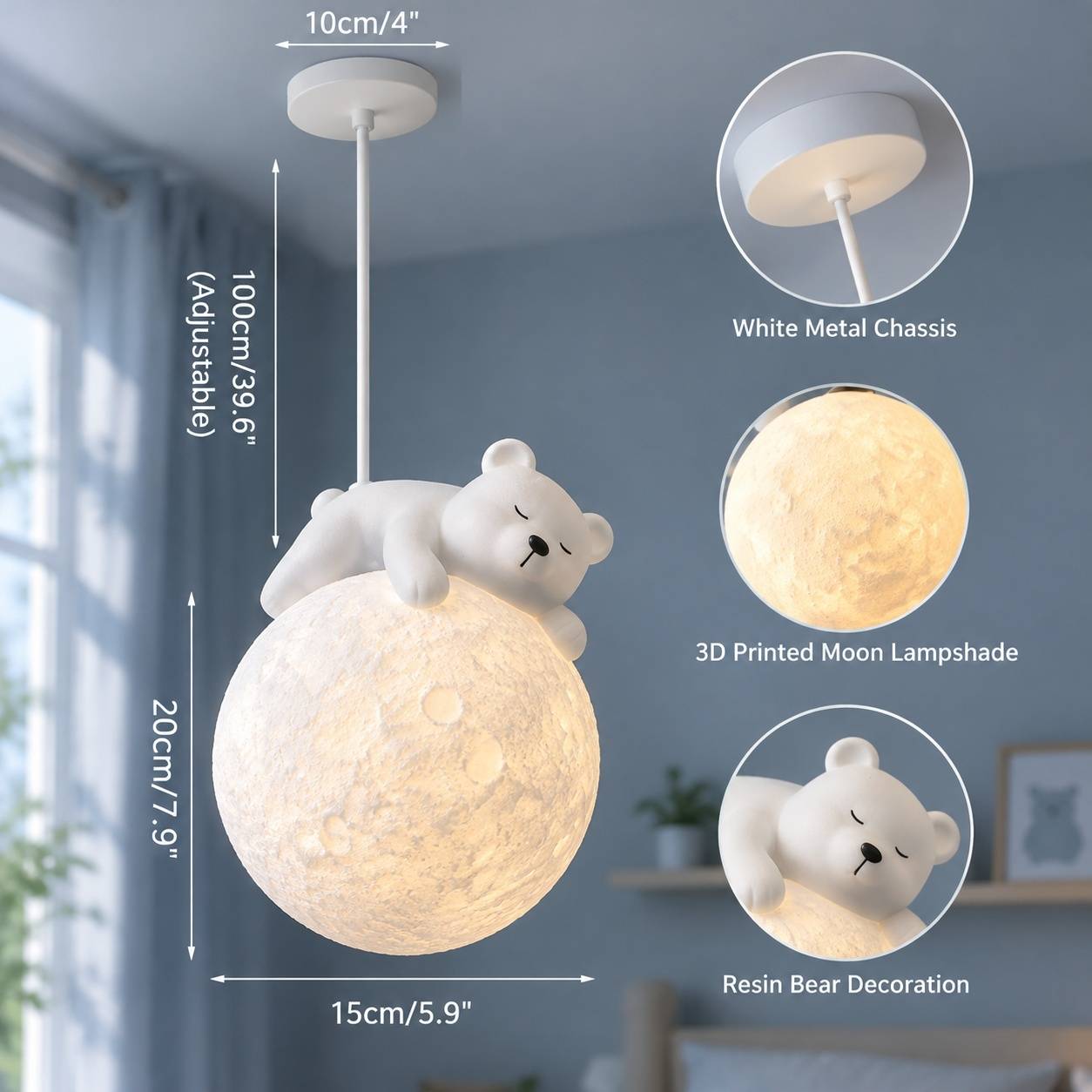 Lampadaire Suspendu 3D Lune Ours Dormant Décoratif LED - Image 6