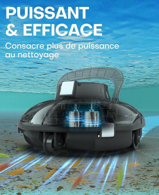 Robot Piscine Sans Fil WINNY 200 idéal pour Piscines Hors Sol ? Double Filtration, Autonomie 75 min, Léger et Compact - Image 2