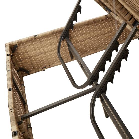 Chaise longue | Transat | Bain de soleil double avec coussins et parasol beige poly rotin - Image 8
