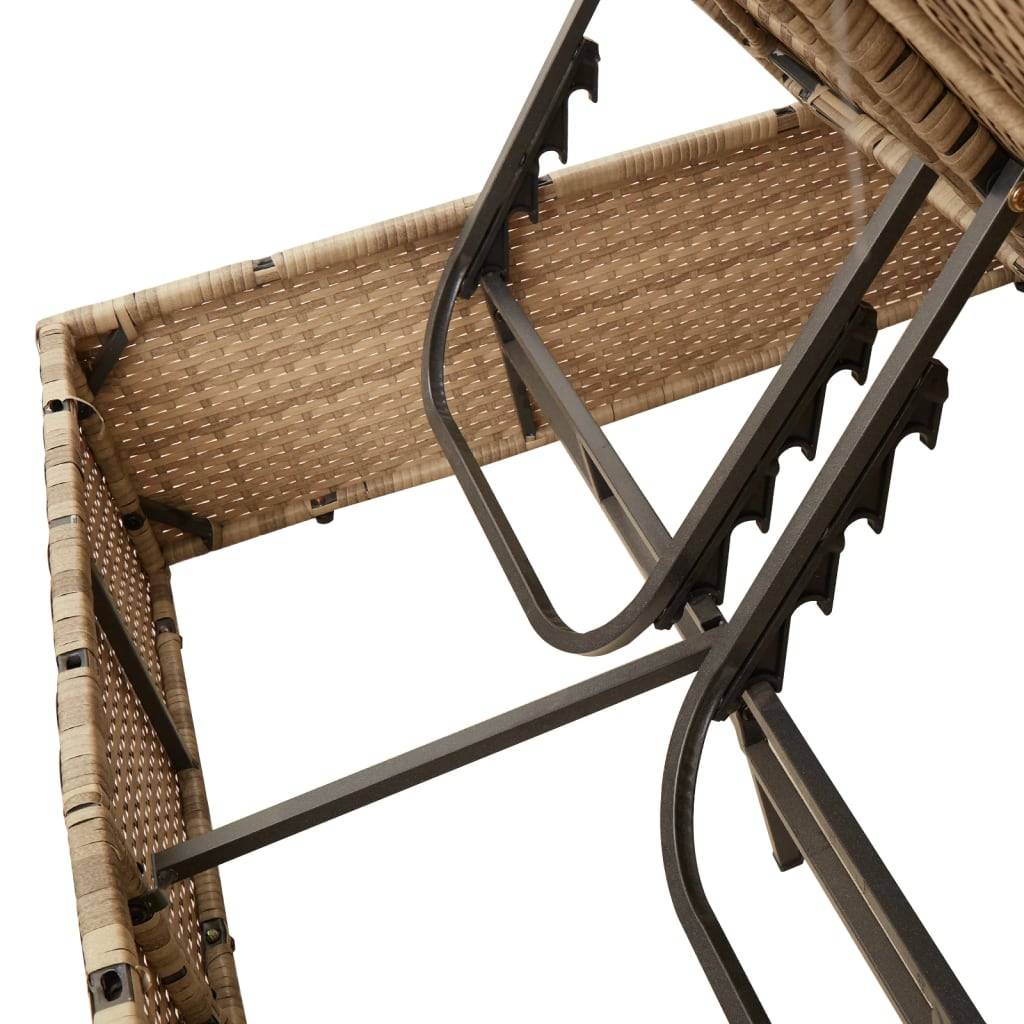 Chaise longue | Transat | Bain de soleil double avec coussins et parasol beige poly rotin - Image 8