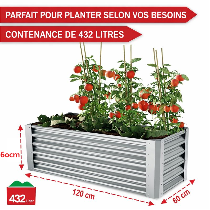 Carré Potager de Jardin surélevé en acier argenté 60x60x120cm L pour balcon ou jardin - Image 2