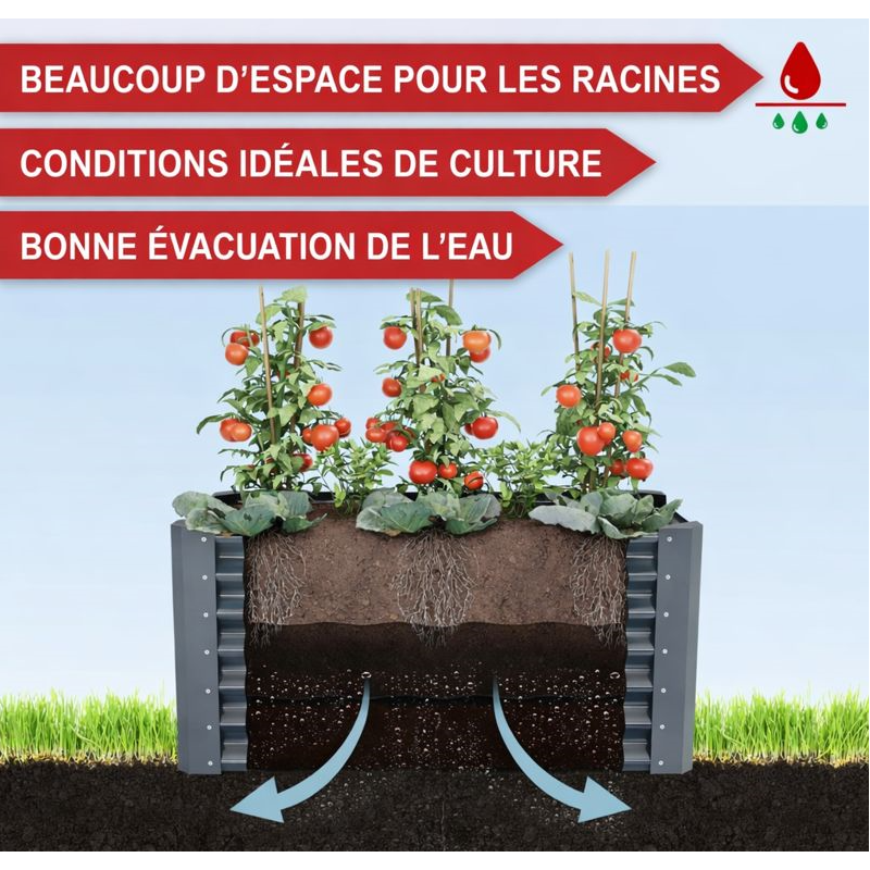 Carré Potager de Jardin surélevé en acier argenté 60x60x120cm L pour balcon ou jardin - Image 5