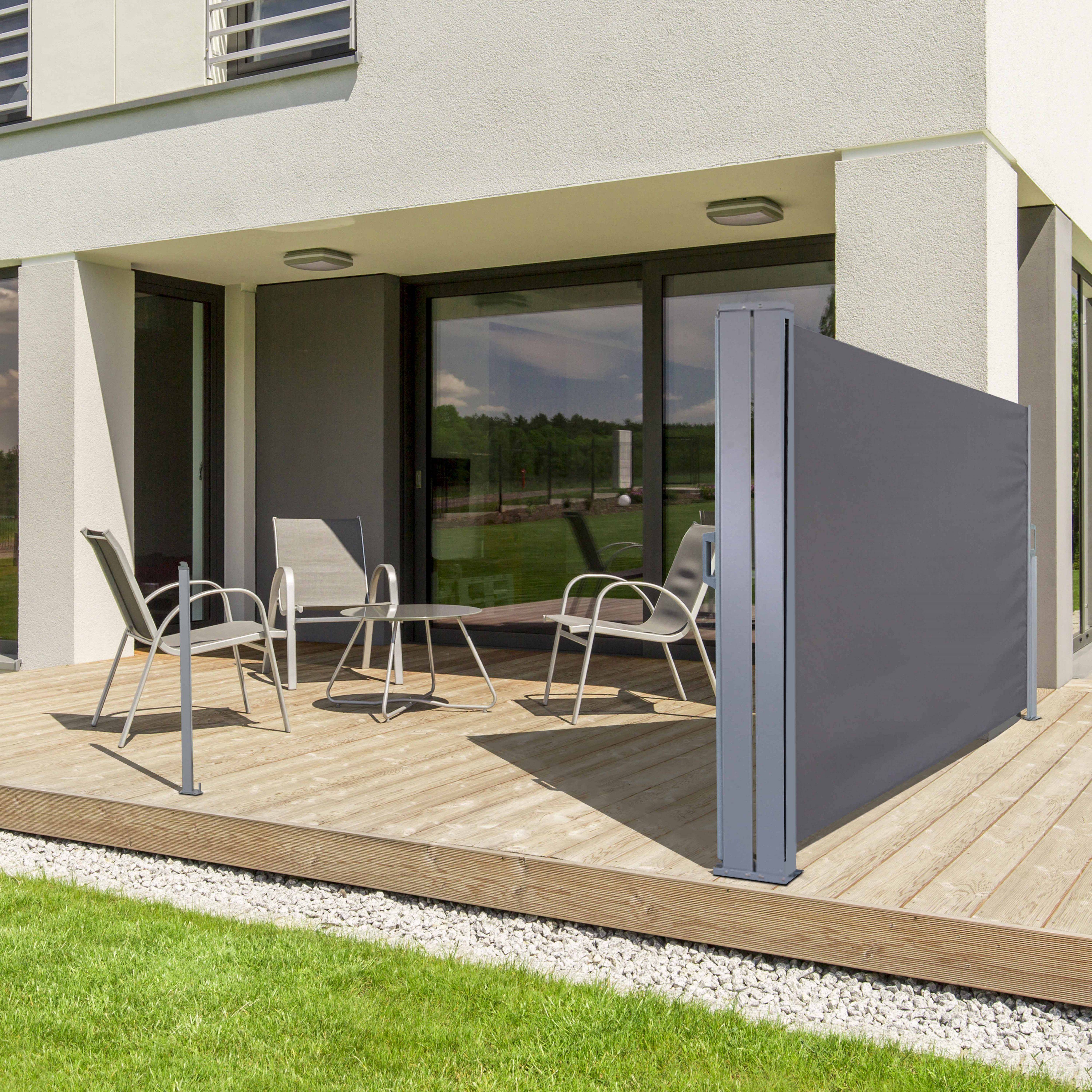 Oviala - Double paravent brise vue occultant rétractable - 6 x 1,60 m gris - Oviala - Image 4