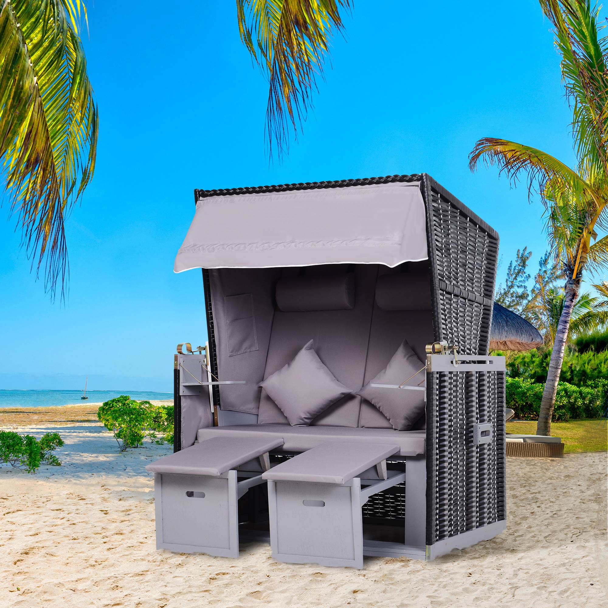 Cabine de plage résine tressée gris 118 x 79 x 150 cm - PANGIVO - Image 4