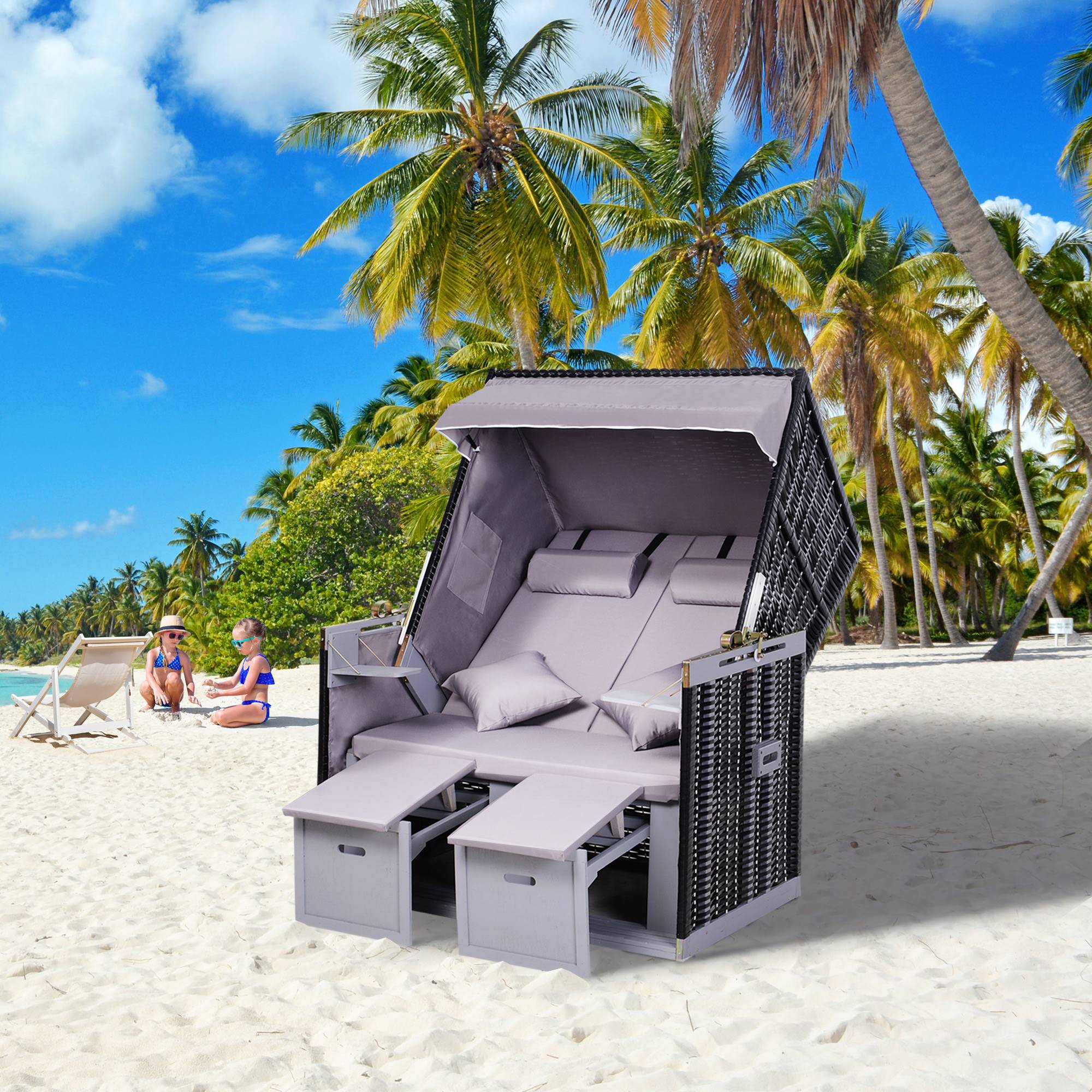 Cabine de plage résine tressée gris 118 x 79 x 150 cm - PANGIVO - Image 3