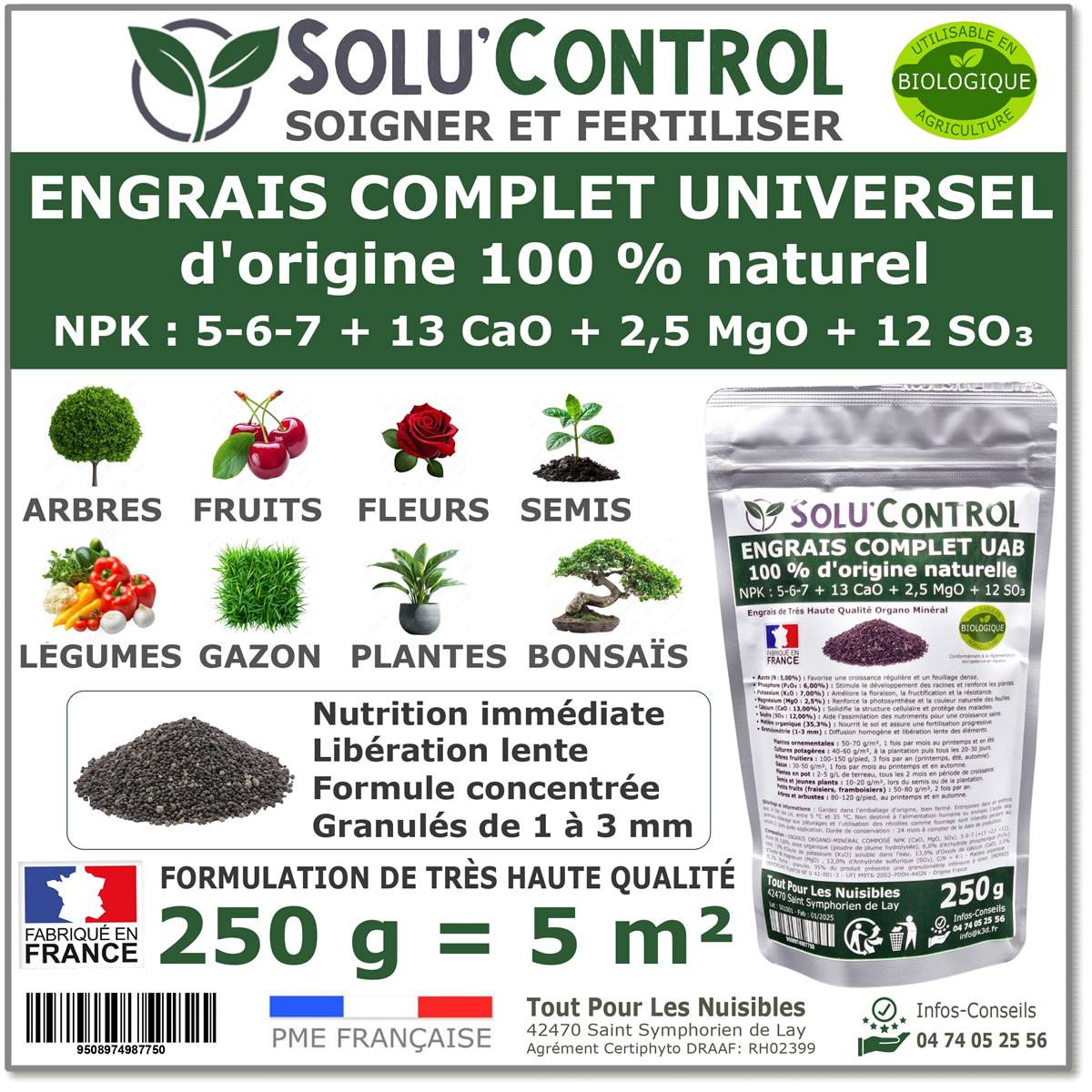 SOLU’CONTROL - 250 g d'ENGRAIS COMPLET universel et équilibré - SoluControl - UAB - Utilisable en Agriculture Biologique - Image 1