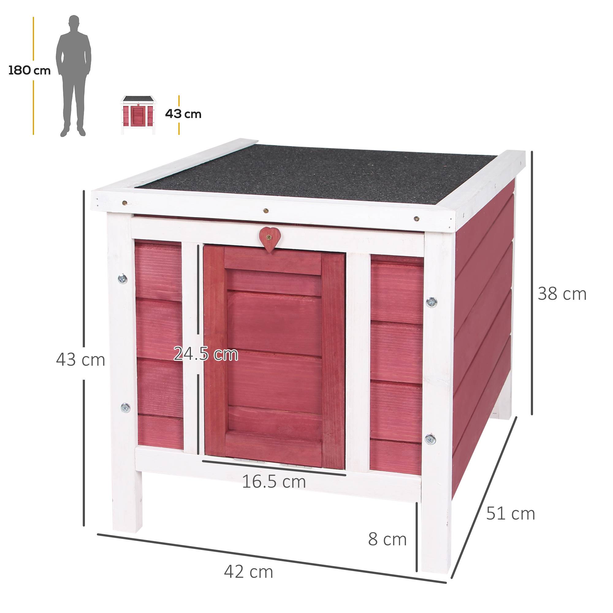 Clapier en bois avec toit ouvrant en asphalte, rampe antidérapante, 51 x 42 x 43 cm, rouge - Image 5