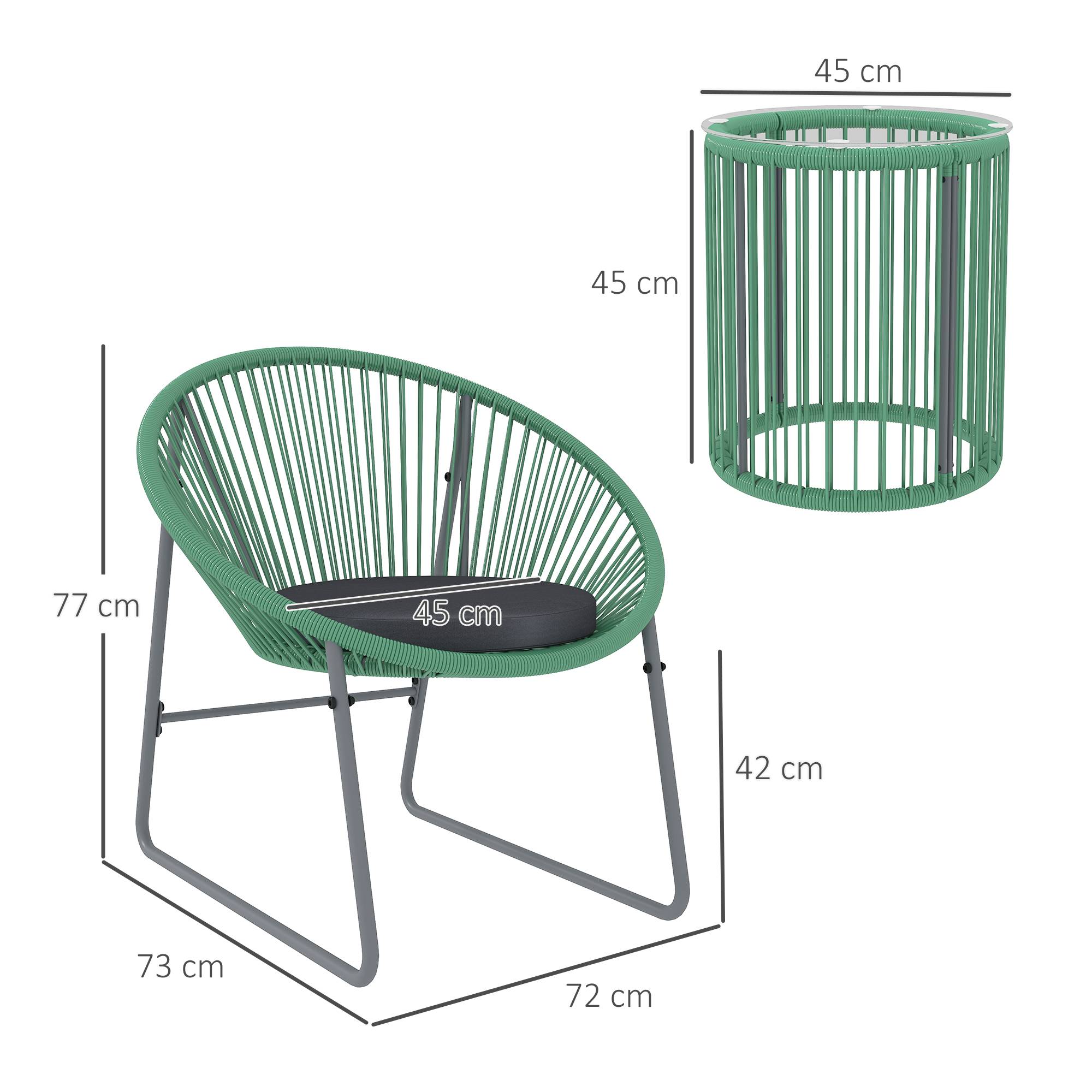 Salon de Jardin Filaire Polyrotin 3 Pièces Balcon Terrasse Vert - ComfortXL Outdoor Living - Image 3