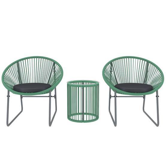 Salon de Jardin Filaire Polyrotin 3 Pièces Balcon Terrasse Vert - ComfortXL Outdoor Living - Image 2