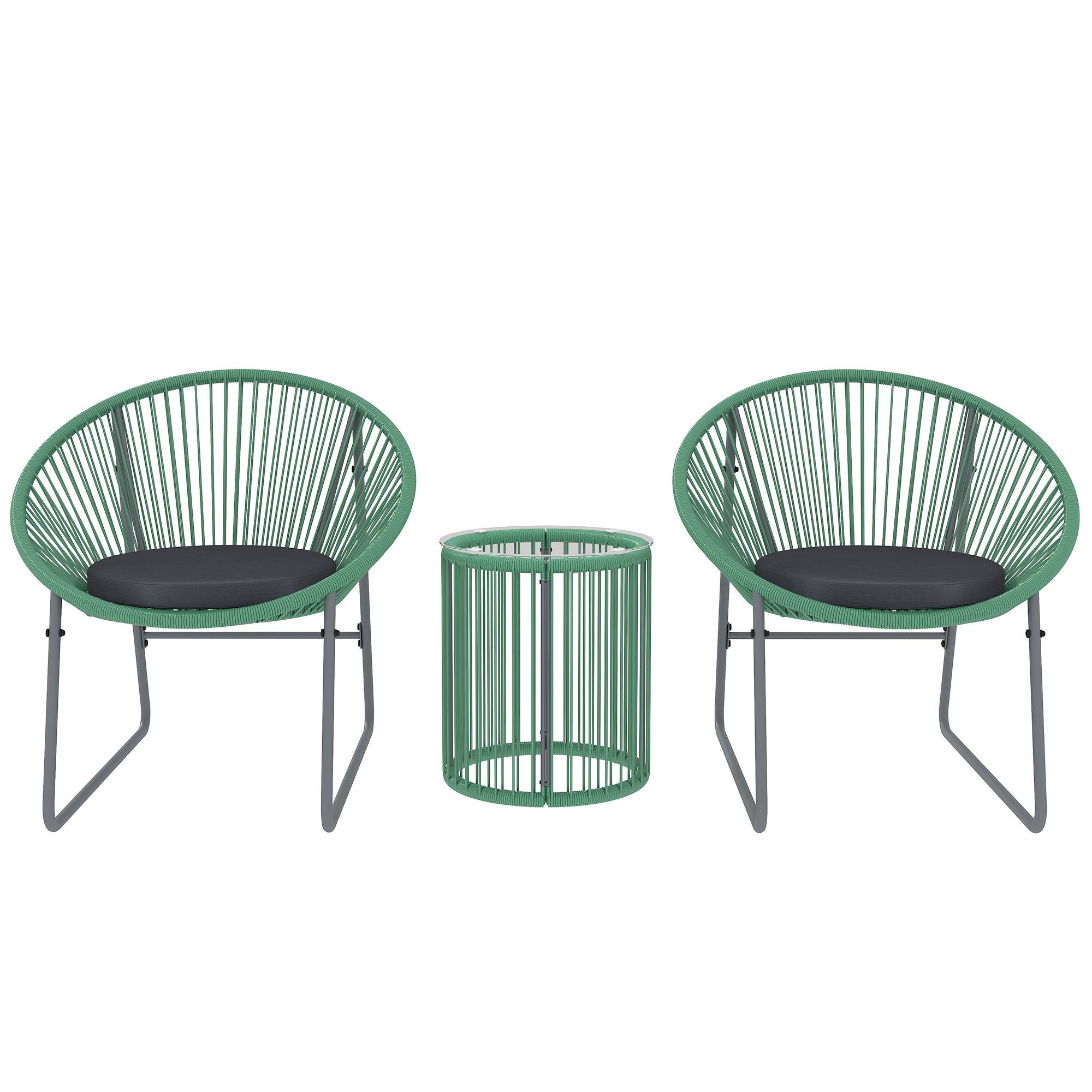 Salon de Jardin Filaire Polyrotin 3 Pièces Balcon Terrasse Vert - ComfortXL Outdoor Living - Image 2