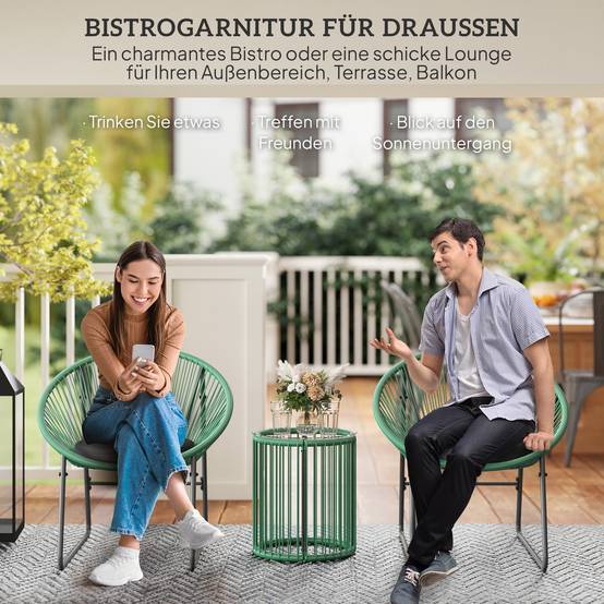 Salon de Jardin Filaire Polyrotin 3 Pièces Balcon Terrasse Vert - ComfortXL Outdoor Living - Image 4