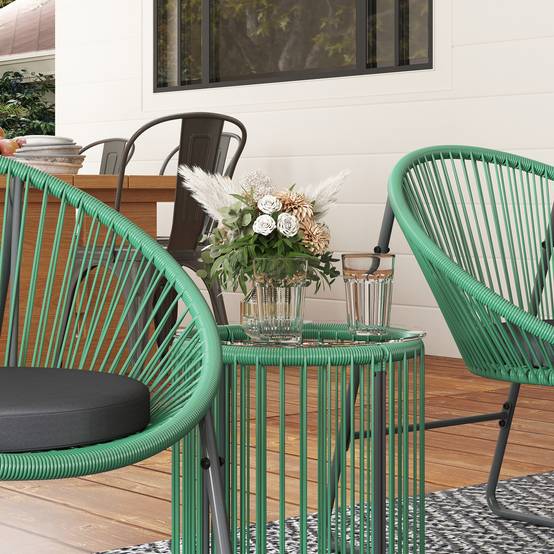 Salon de Jardin Filaire Polyrotin 3 Pièces Balcon Terrasse Vert - ComfortXL Outdoor Living - Image 8