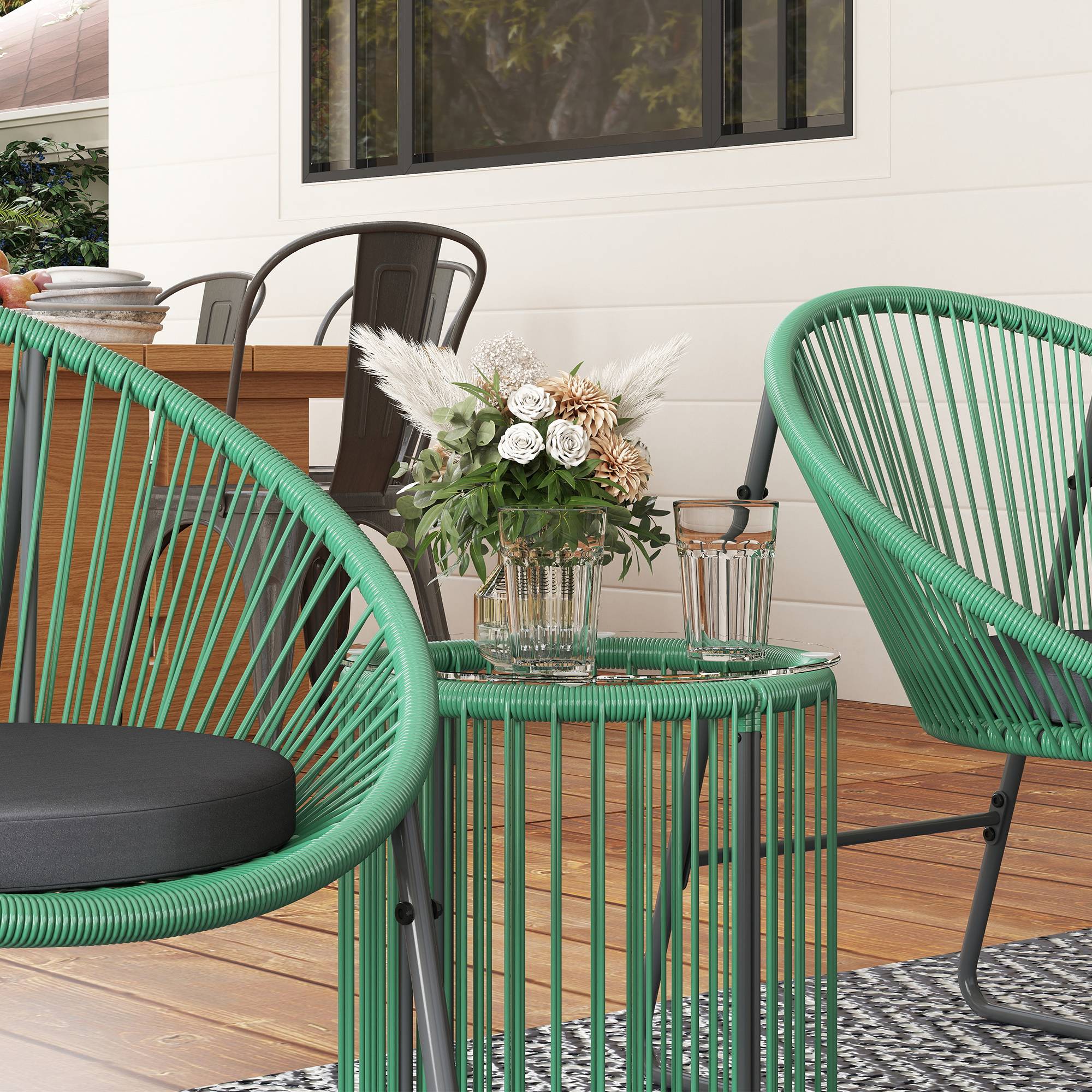 Salon de Jardin Filaire Polyrotin 3 Pièces Balcon Terrasse Vert - ComfortXL Outdoor Living - Image 8