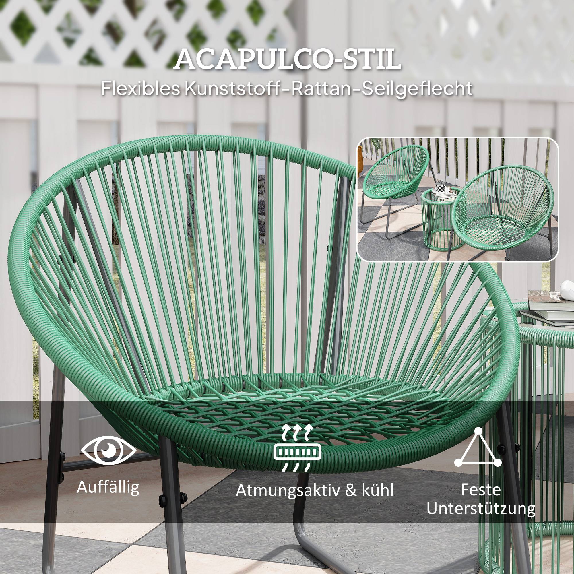 Salon de Jardin Filaire Polyrotin 3 Pièces Balcon Terrasse Vert - ComfortXL Outdoor Living - Image 5