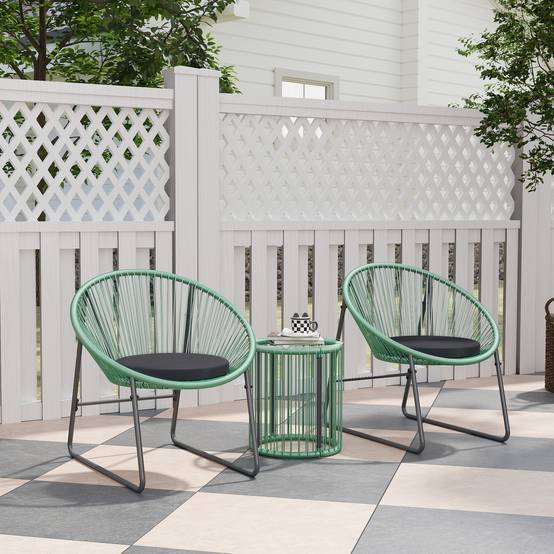 Salon de Jardin Filaire Polyrotin 3 Pièces Balcon Terrasse Vert - ComfortXL Outdoor Living - Image 1
