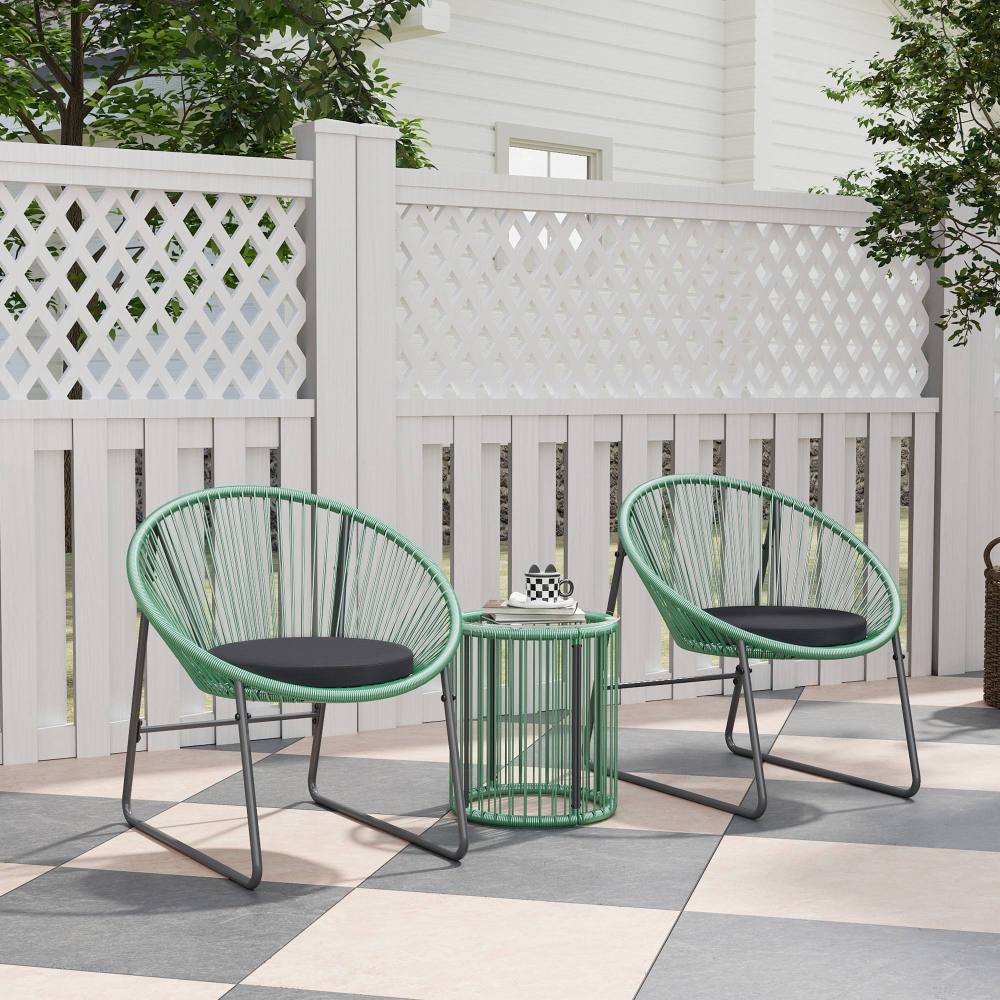 Salon de Jardin Filaire Polyrotin 3 Pièces Balcon Terrasse Vert - ComfortXL Outdoor Living