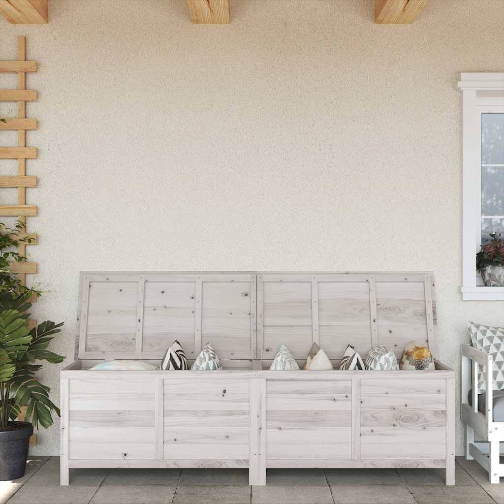 Boîte de rangement jardin bois massif blanc 198.5 x 50 x 56.5 cm - PANGIVO