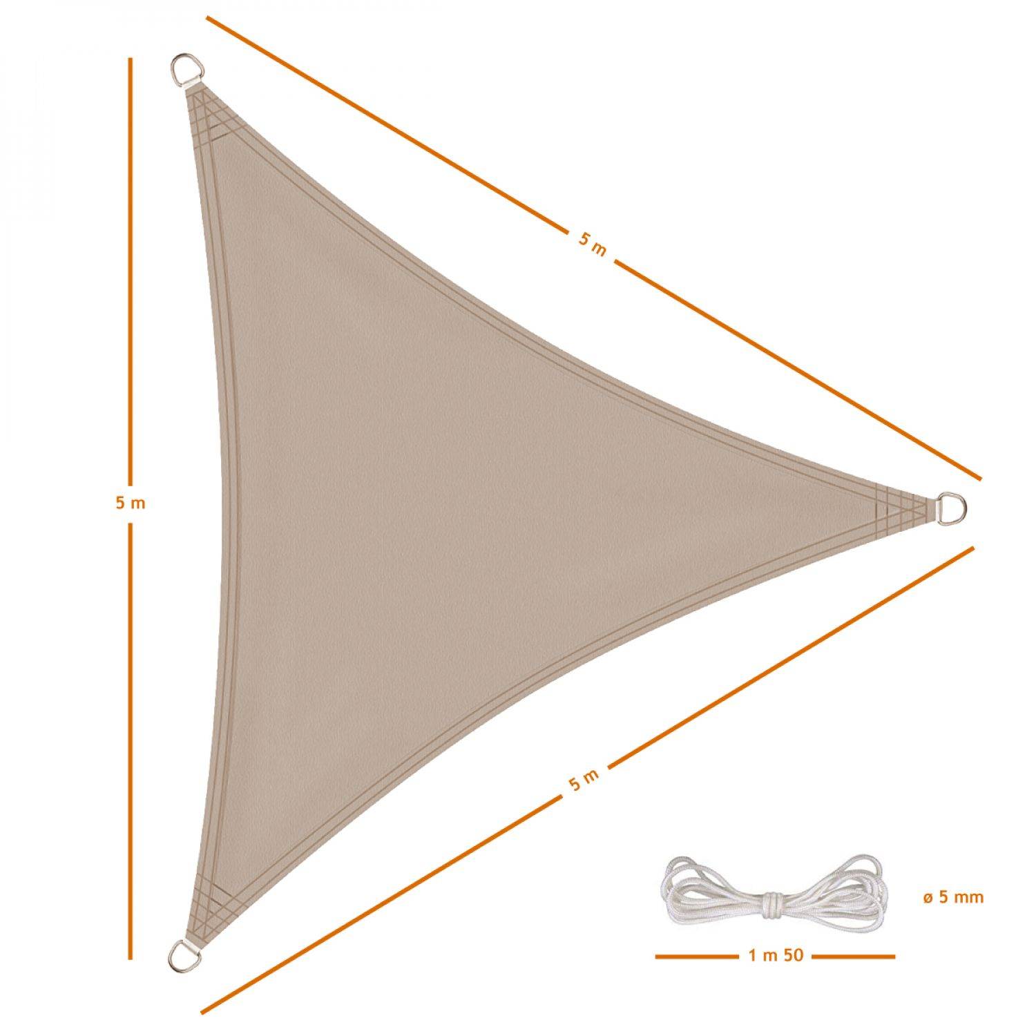 Linxor - Voile d'ombrage triangulaire imperméable et anti-UV - 5 x 5 x 5 m - Taupe - Linxor - Image 2