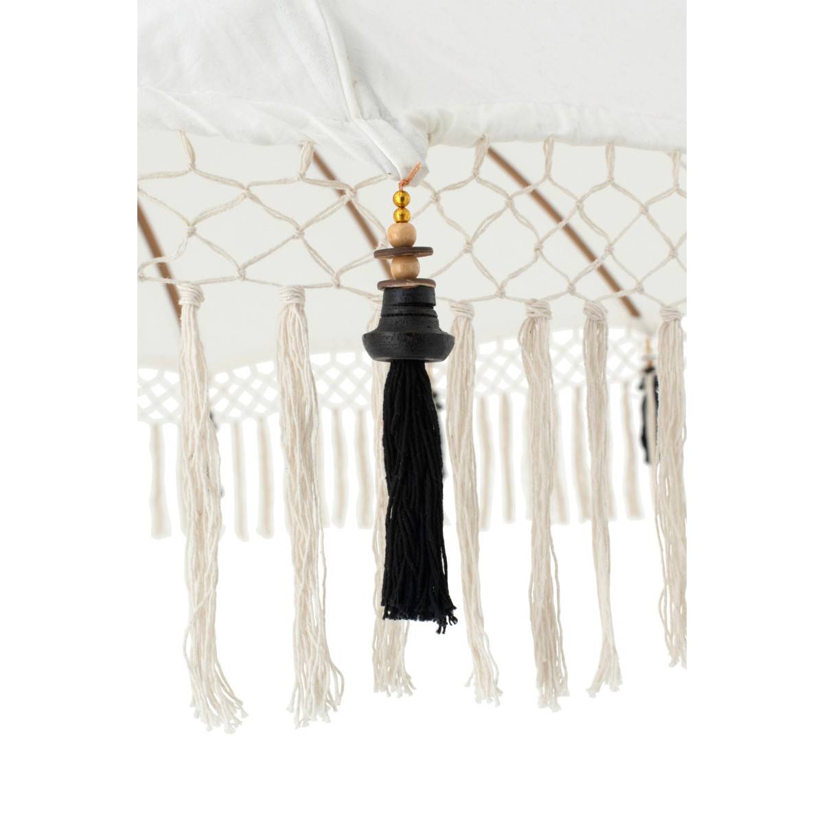 J-Line - Parasol Rond à Franges "Flavie" 180cm Écru & Noir - Image 2