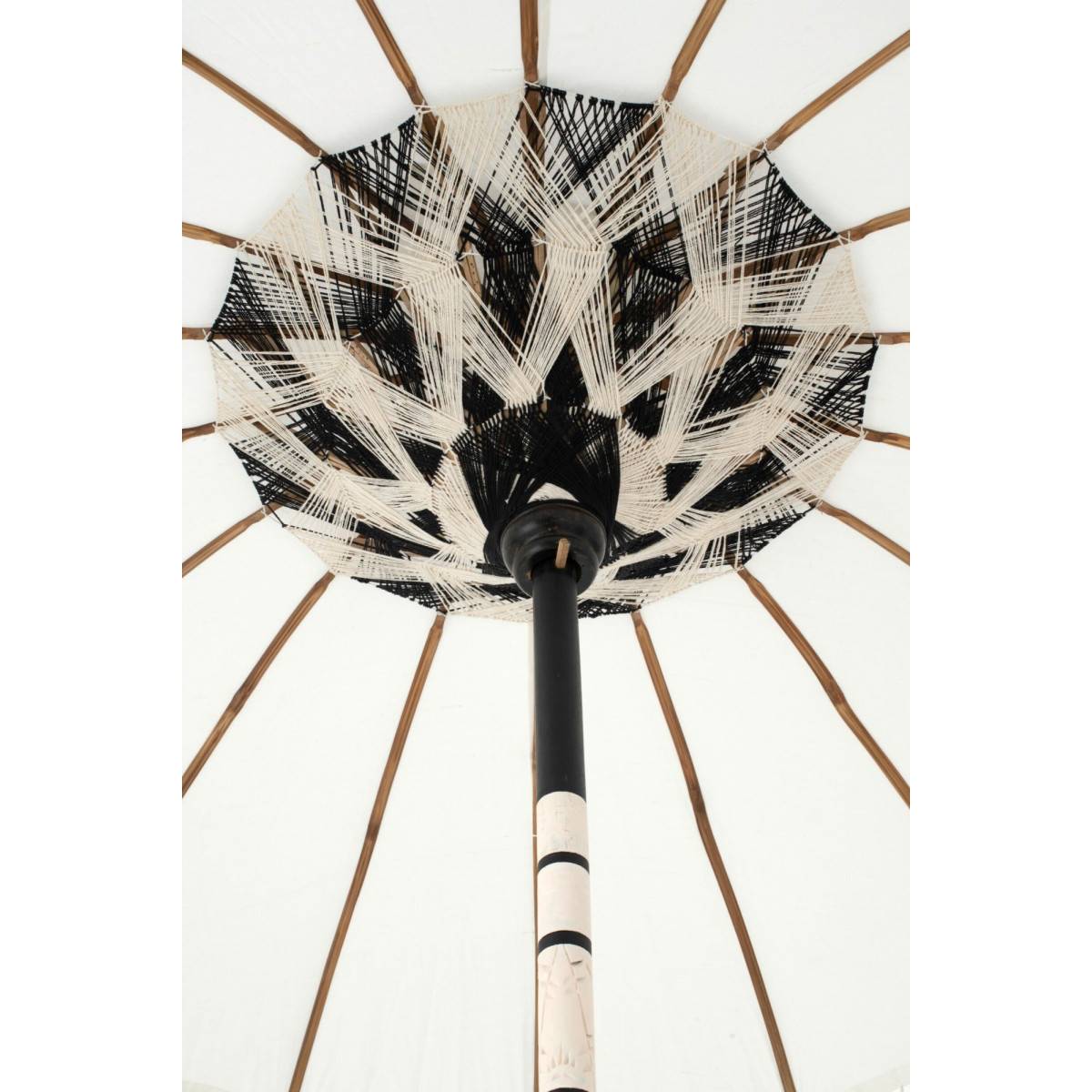 J-Line - Parasol Rond à Franges "Flavie" 180cm Écru & Noir - Image 3