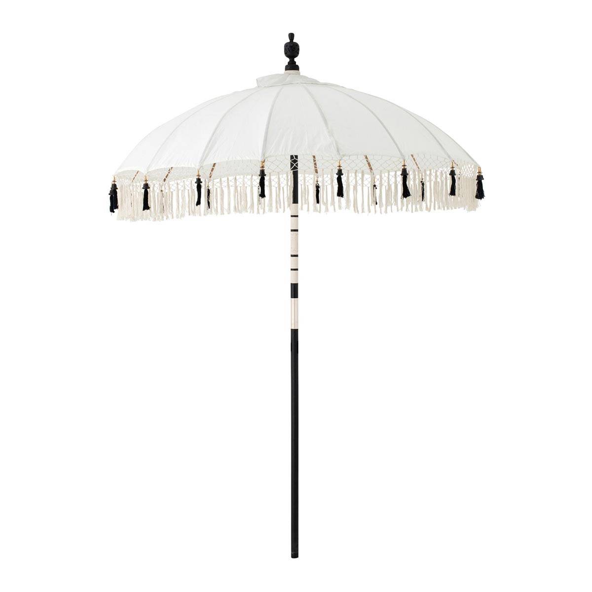 J-Line - Parasol Rond à Franges "Flavie" 180cm Écru & Noir - Image 1
