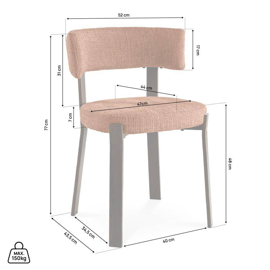 Sicaan Lot de 4 chaises style japandi tissu chenille terracotta pieds métal effet noyer - ZOE - Image 2