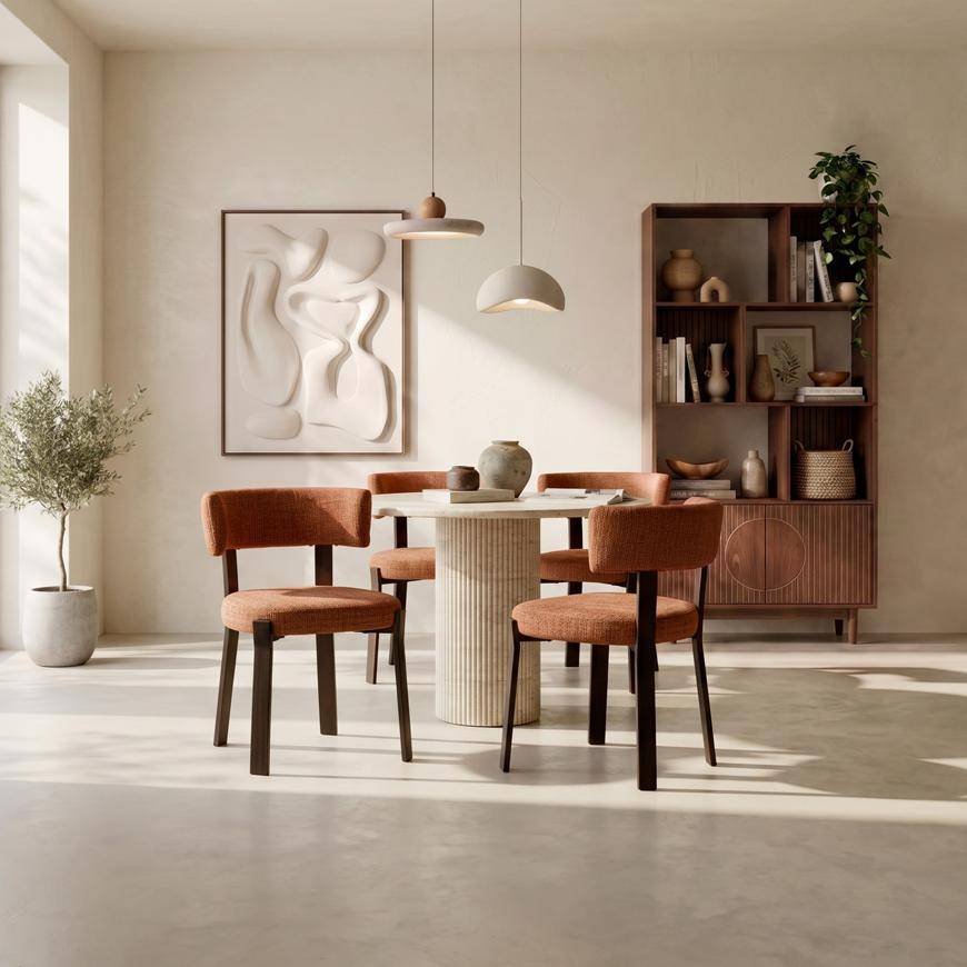 Sicaan Lot de 4 chaises style japandi tissu chenille terracotta pieds métal effet noyer - ZOE - Image 7