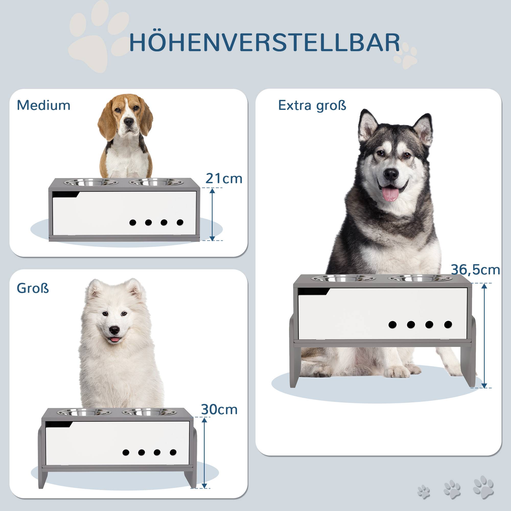 Station d'alimentation surélevée pour chiens, avec espace de rangement et tapis anti-avalement, 2 gamelles de 2000 ml en acier inoxydable, grise - Image 8