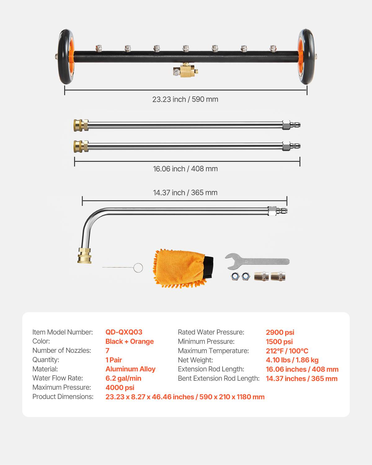 VEVOR Nettoyeur surface HP 590mm, acier inox, réglage angle, 7 buses. - Image 7