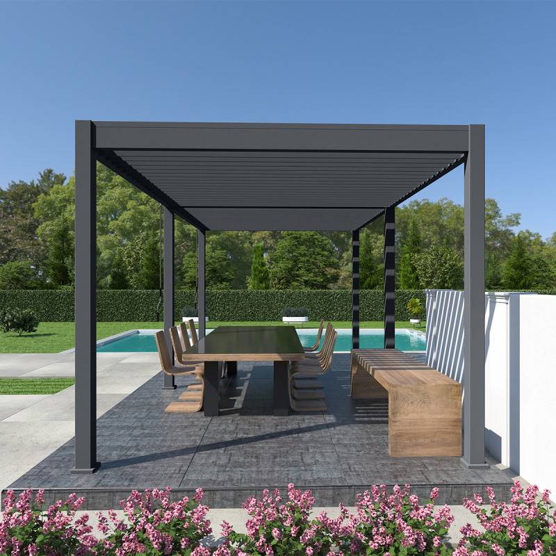Ombrea - Pergola bioclimatique Ombréa autoportante VS - 3x6M Anthracite + 2 stores - Image 3