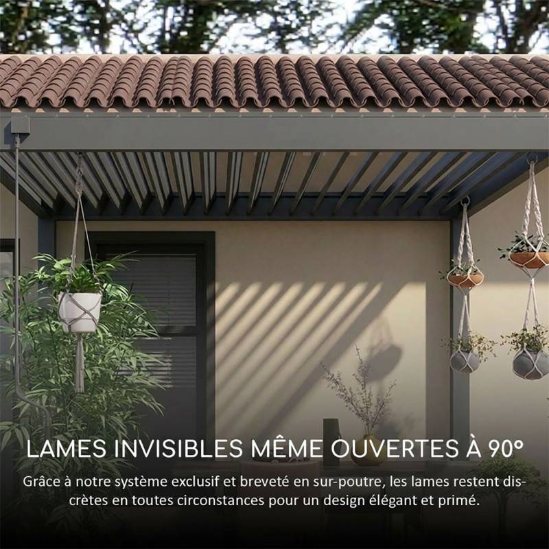 Ombrea - Pergola bioclimatique Ombréa autoportante VS - 3x6M Anthracite + 2 stores - Image 9