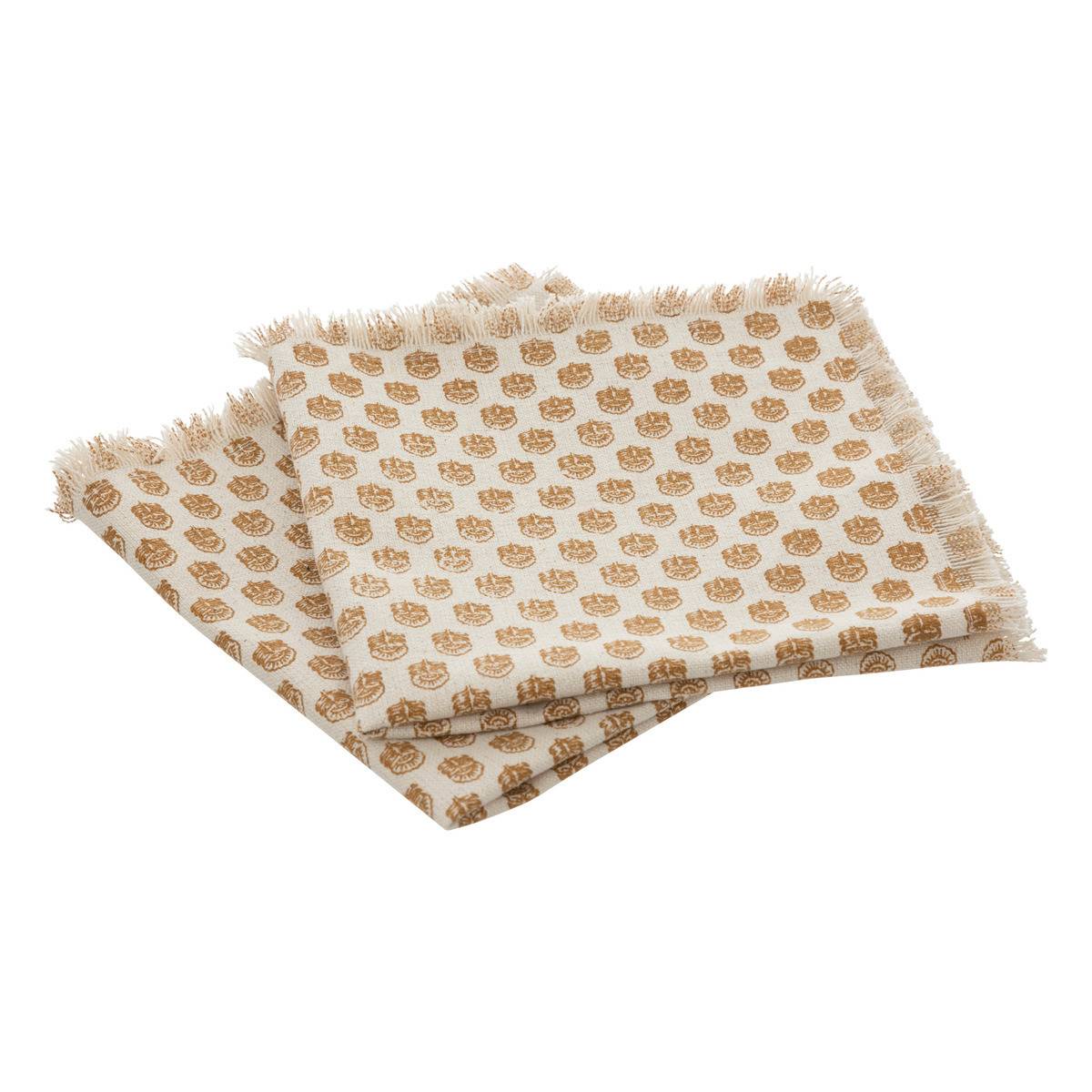 Lot de 2 serviettes de table en coton Beige et Cannelle 40 x 40 cm - Image 1