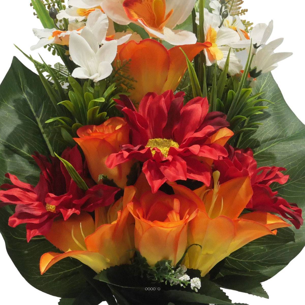 Artificielles - Pot Cone de fleurs artificielles Rose, Lys, Gerbera et Orchidée Orange pour la Toussaint - couleur: Orange - Image 3