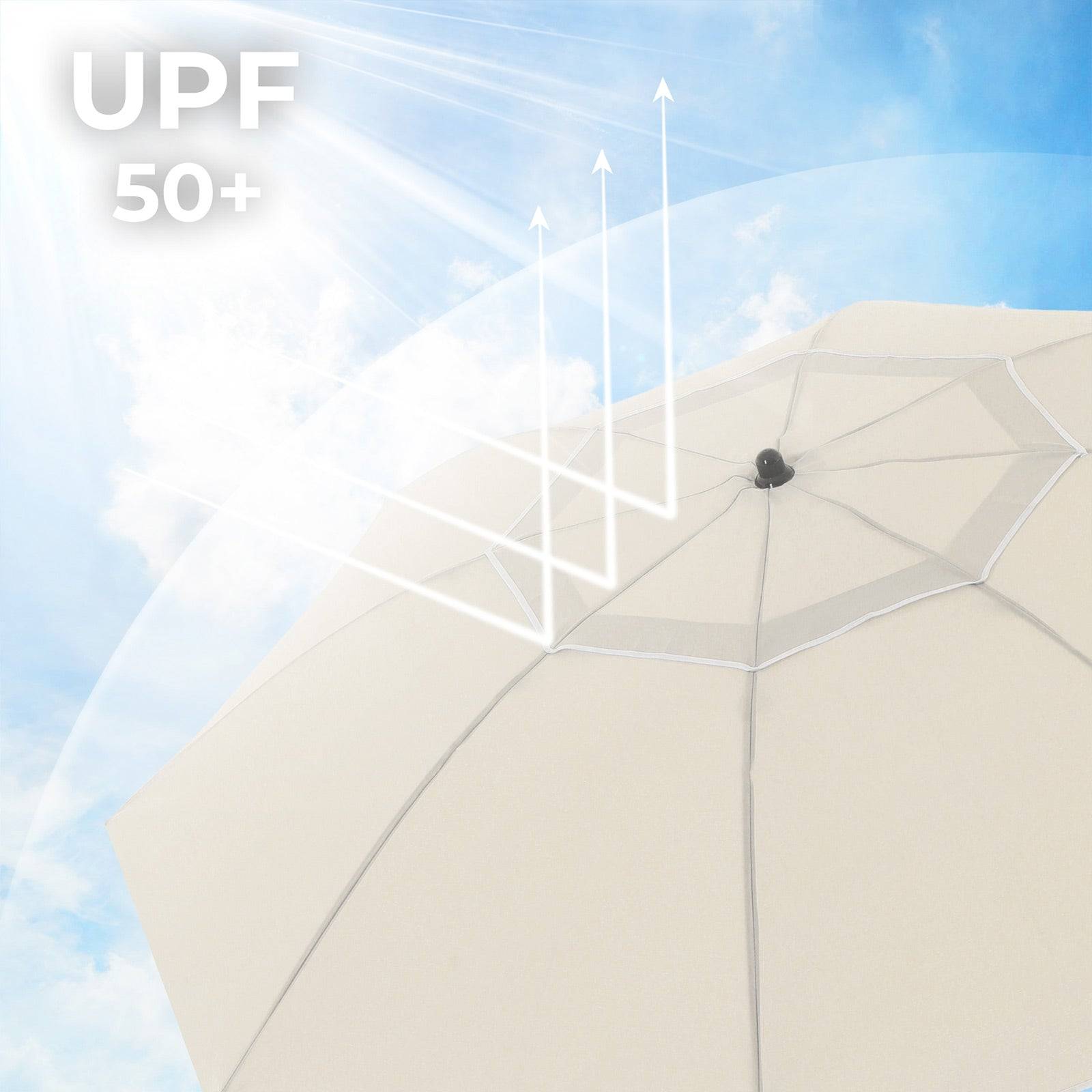 Helloshop26 - Parasol de jardin diamètre 2 m ombrelle protection UPS 50+ inclinable portable résistant au vent baleines en fibre de verre avec sac beige - Image 2