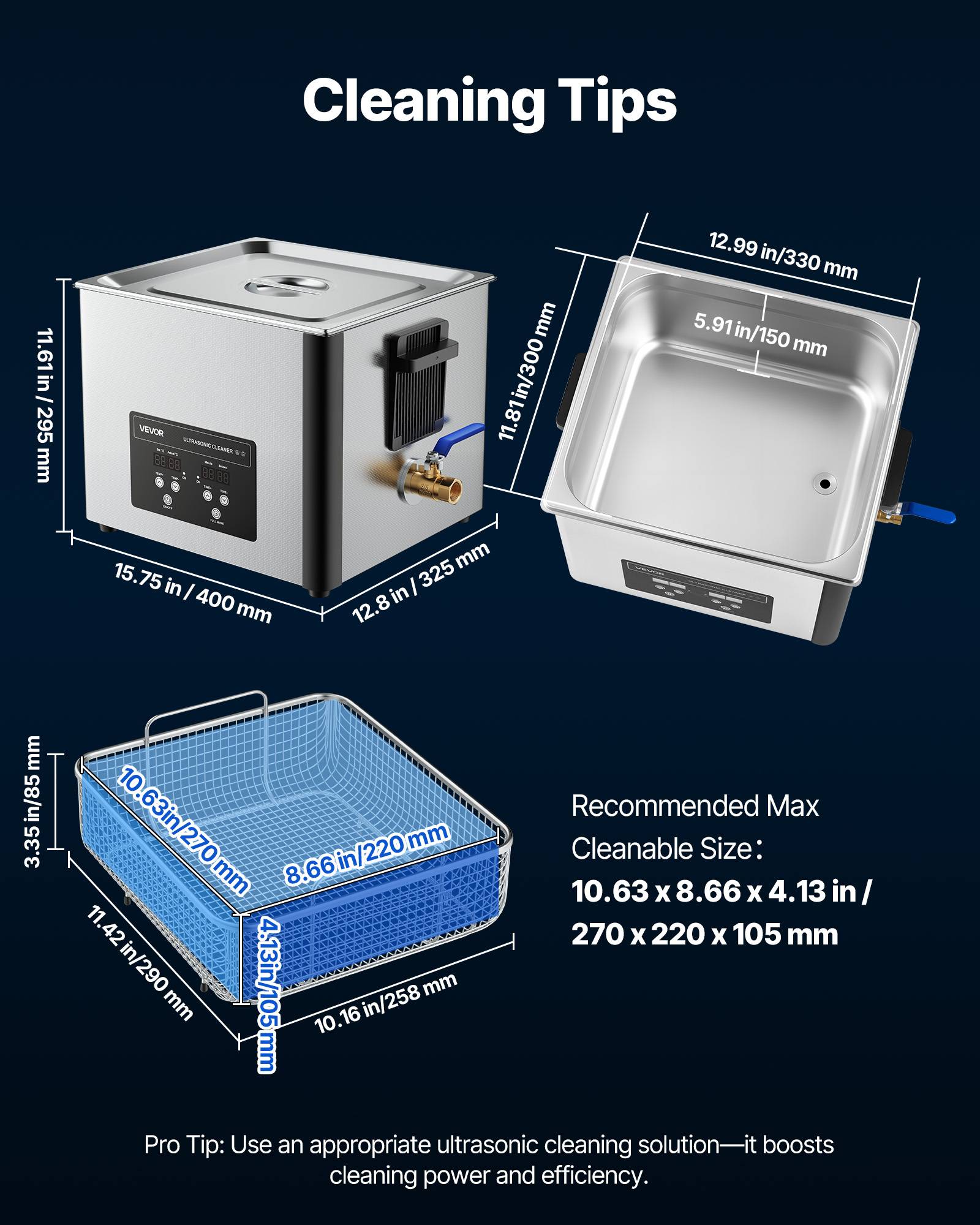 Vevor - VEVOR Nettoyeur à ultrasons 15 L, 240 W ultrasonique 40 kHz, panier inox et affichage numérique, pour bijoux montres lunettes et pièces - Image 6