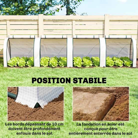 Mini serre de jardin serre à tomates 4 x 1 x 0,80 m acier PE anti-UV 4 portes avec zip enroulables blanc - Image 7