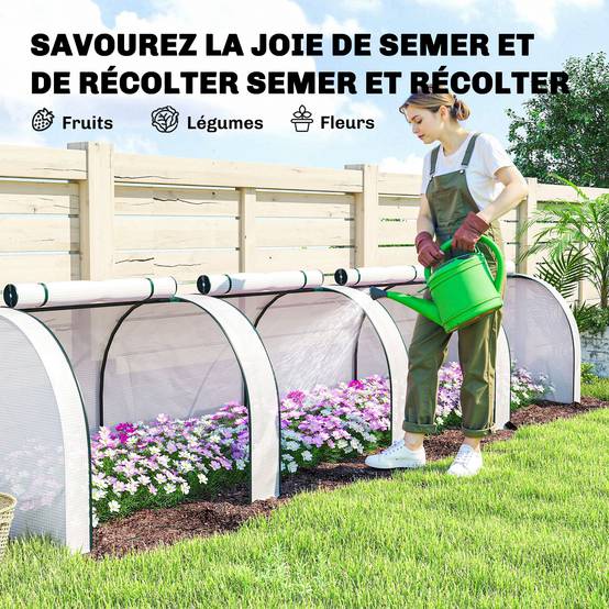 Mini serre de jardin serre à tomates 4 x 1 x 0,80 m acier PE anti-UV 4 portes avec zip enroulables blanc - Image 9