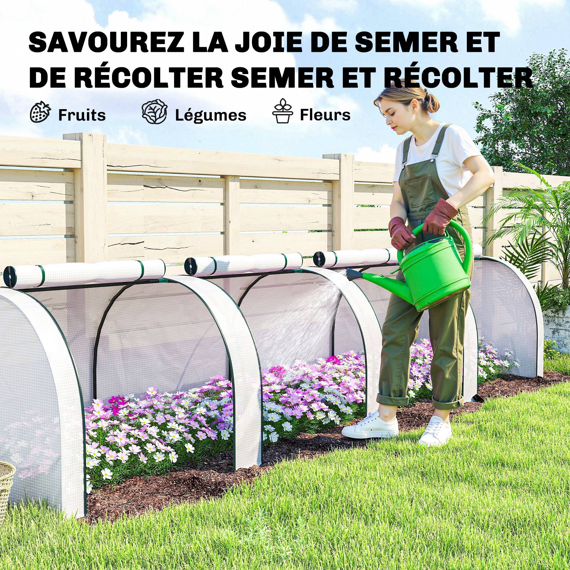 Mini serre de jardin serre à tomates 4 x 1 x 0,80 m acier PE anti-UV 4 portes avec zip enroulables blanc - Image 9