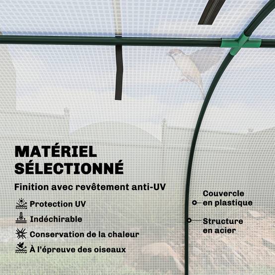Mini serre de jardin serre à tomates 4 x 1 x 0,80 m acier PE anti-UV 4 portes avec zip enroulables blanc - Image 6