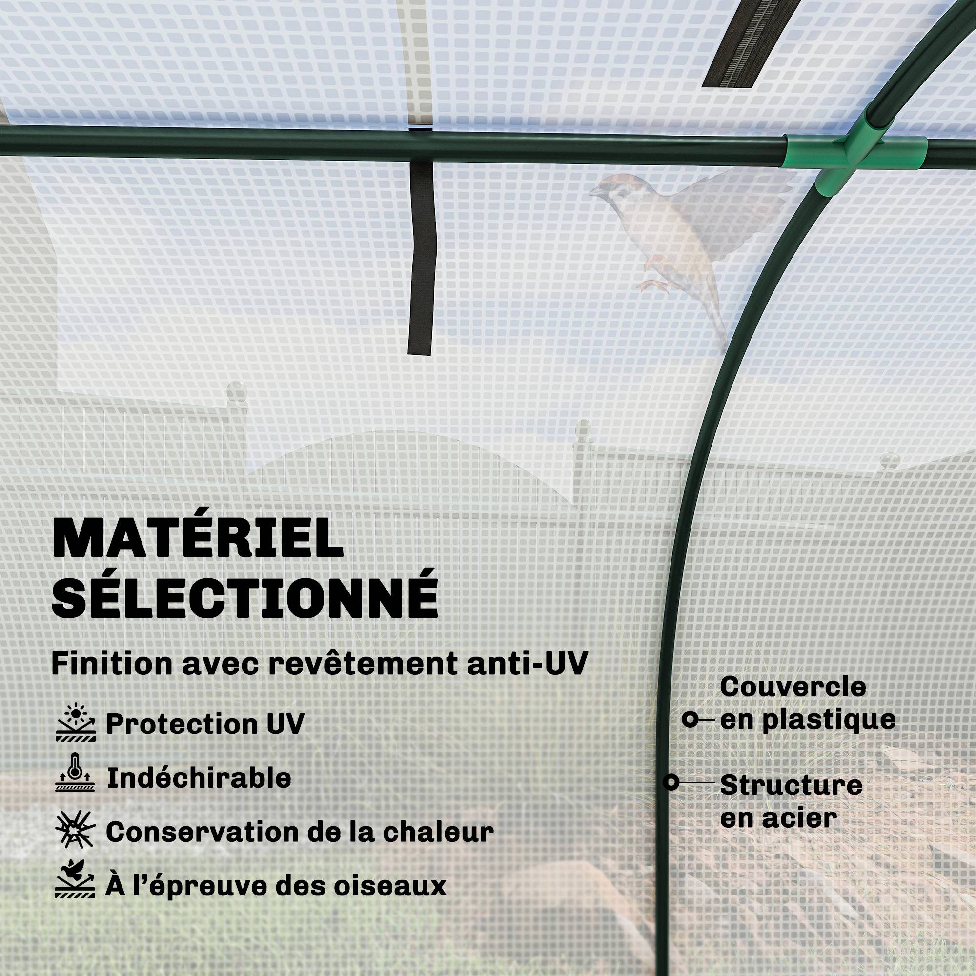 Mini serre de jardin serre à tomates 4 x 1 x 0,80 m acier PE anti-UV 4 portes avec zip enroulables blanc - Image 6