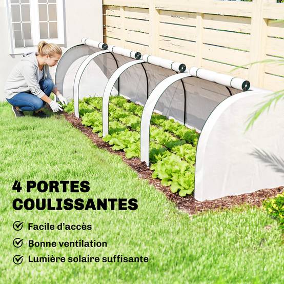 Mini serre de jardin serre à tomates 4 x 1 x 0,80 m acier PE anti-UV 4 portes avec zip enroulables blanc - Image 8