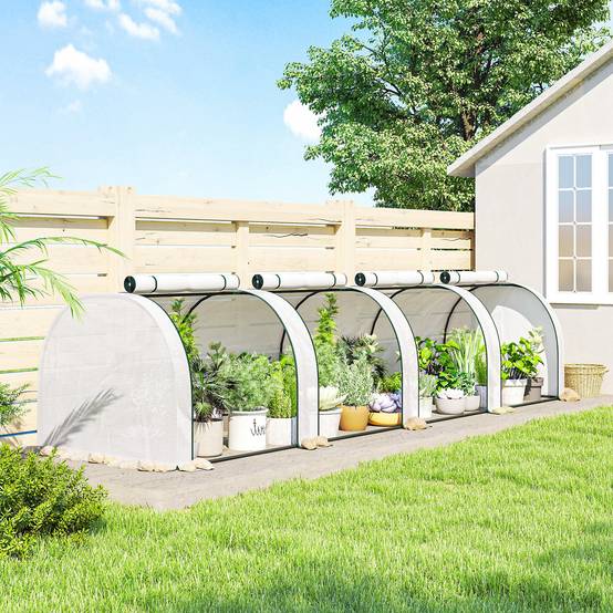 Mini serre de jardin serre à tomates 4 x 1 x 0,80 m acier PE anti-UV 4 portes avec zip enroulables blanc - Image 4