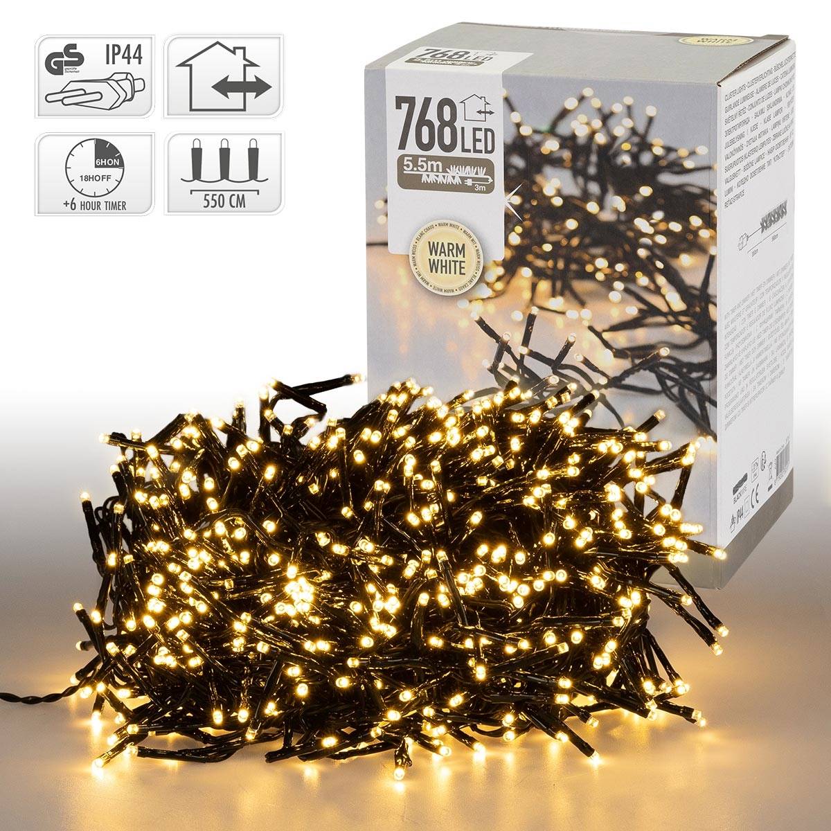 Ecd-Germany - Guirlande de Noël lumineuse 768 LED blanc chaud 5,5 m IP44 intérieur/extérieur - Image 2