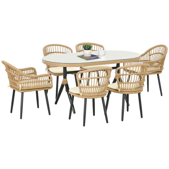 Salon de jardin 6 pers. grand confort canapé d'angle + 2 poufs + table à manger 9 coussins assise & dossier fournis résine tressée grise - Image 1
